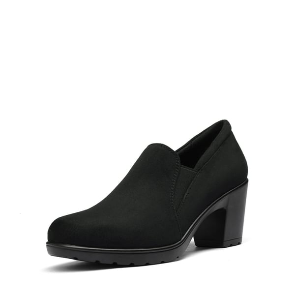 Comfortable Round Toe Block Heel Pumps - BLACK SUEDE -  0